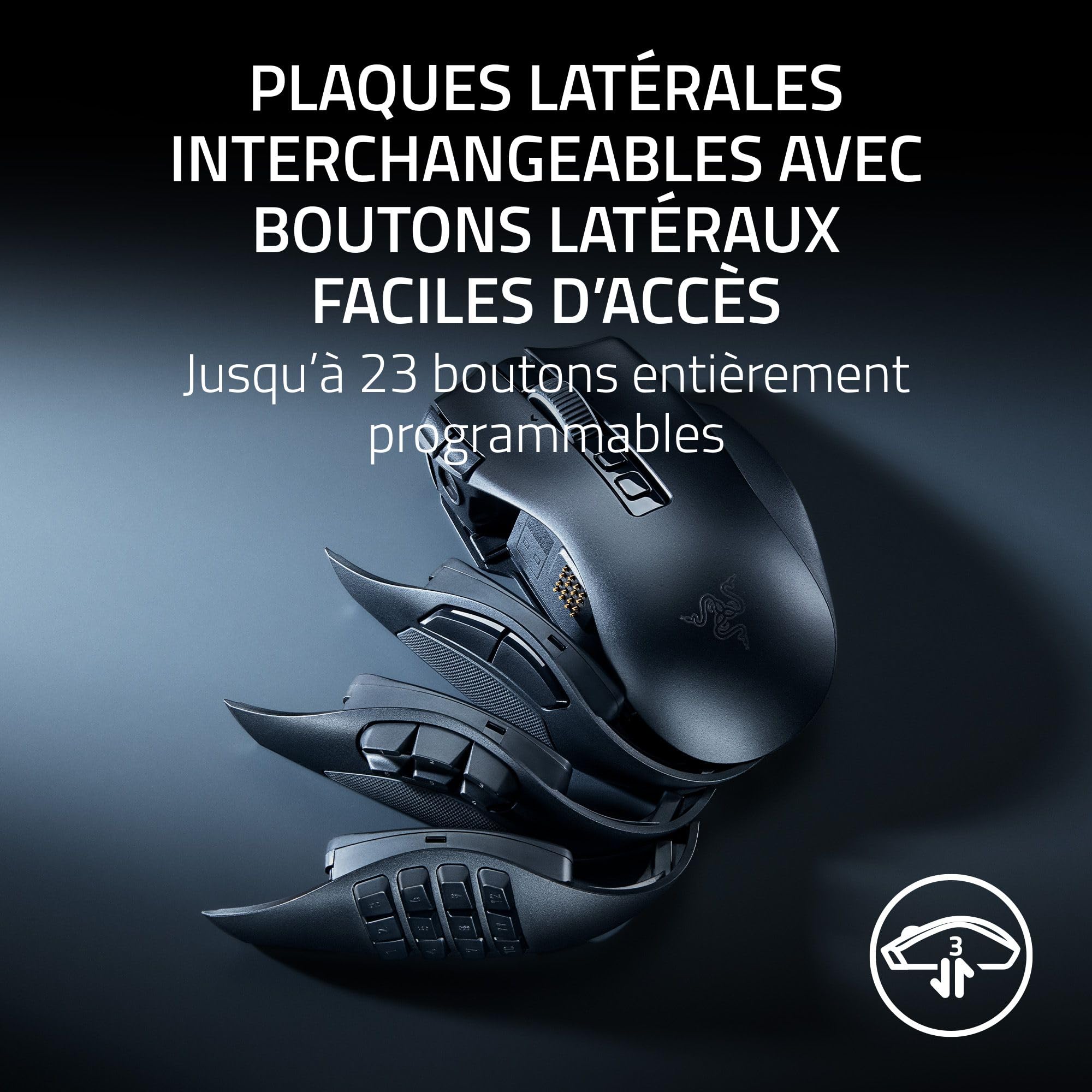 Razer Naga V3 Pro - Souris Gaming sans Fil avec des plaques latérales interchangeables pour Les MMO (HyperScroll de 2e Generation, Switches optiques de 4e Generation, Capteur Optique 50 K Focus Pro)