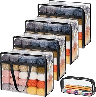 4 Packs Large Yarn Storage Bags, 18.11 x 15 x 9 inche Clear Yarn Storage Organizer with Zippers and Handles Crochet Bag Knitting Bag for Knitting Needles Yarn Balls Crochet Hooks