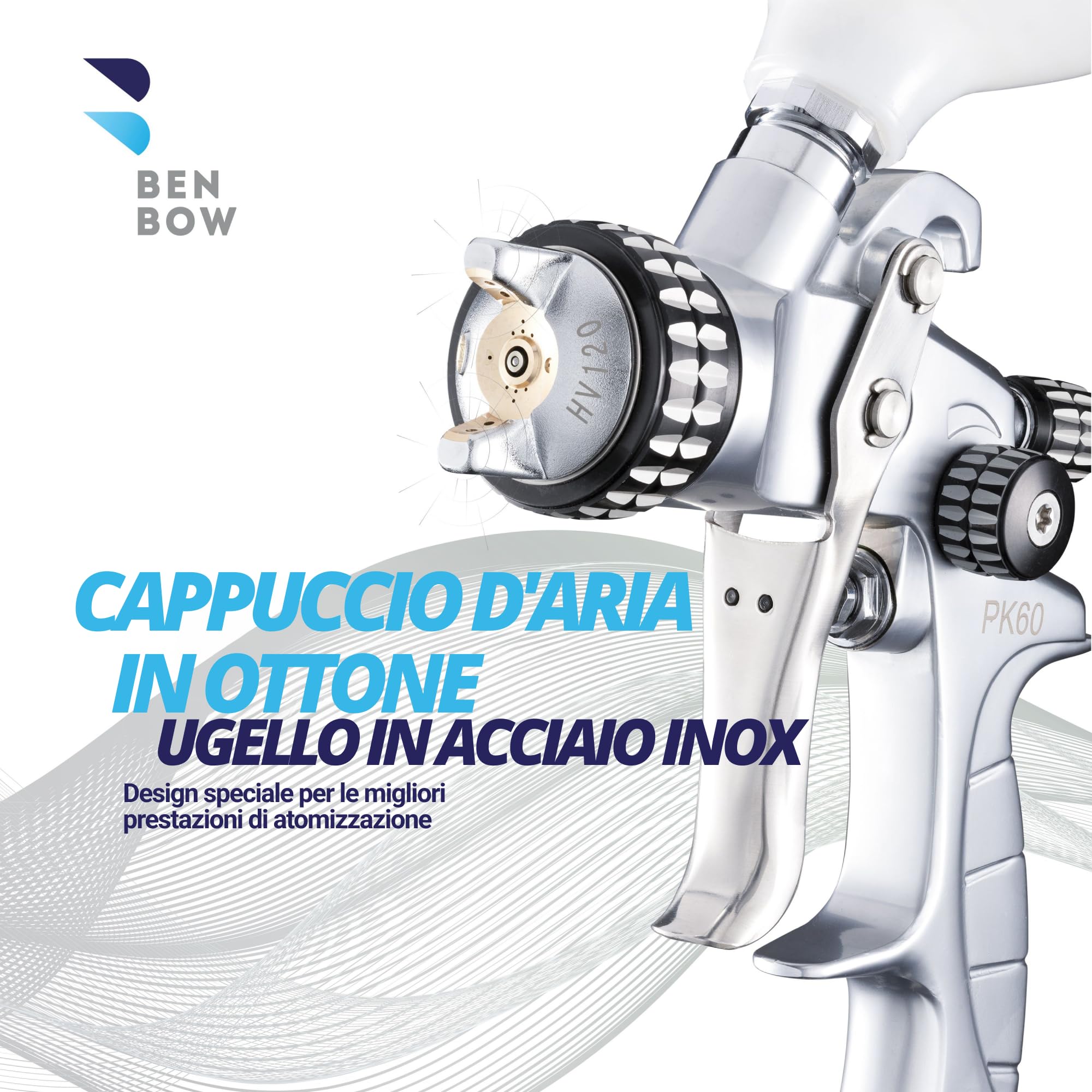 BenBow Set pistola vernice a spruzzo PK60 HVLP ugello da 1,4 mm + 1,8 mm + serbatoio da 600 ml + valigetta - ideale per la verniciatura automobilistica – pistola a spruzzo ad aria compressa