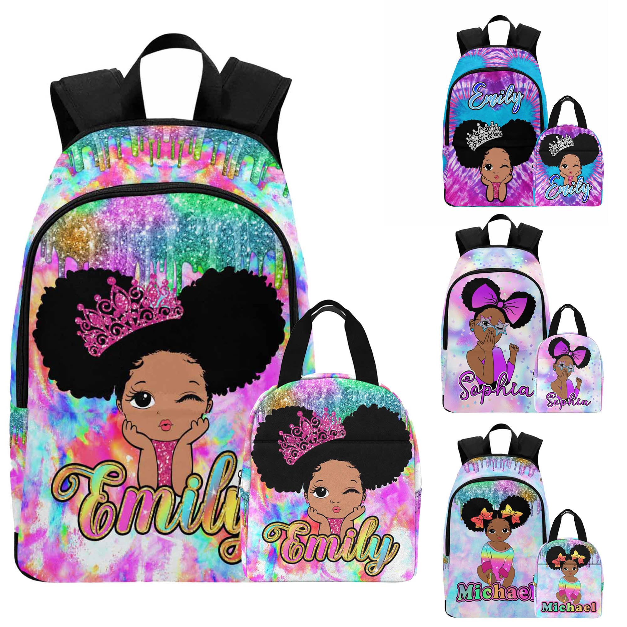 M YESCUSTOM Custom School Backpack for Girls Kids Personalized Backpack with Lunch Box Lightweight Preschool Elementary Girls BookBags Set, Casual