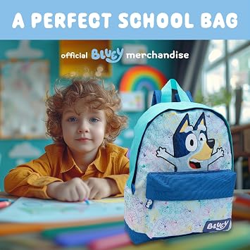 Bluey Kids Backpack Preschool Childrens Bag Boys & Girls Nursery Rucksack | With Front Pocket - Blue