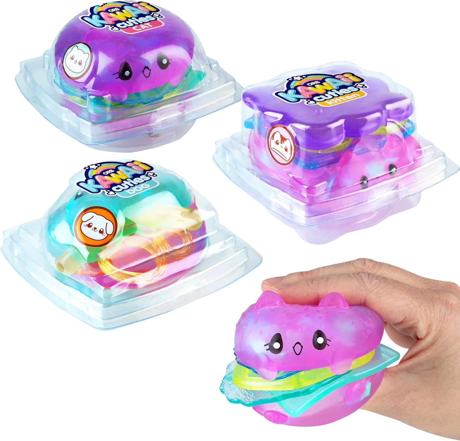 ORB Stretchee Foodz Jelly Cuties Food Squishies 3 Pack - Secret Menu Stackable Squishy Play Food - Kawaii Slow Rise Squishy Hamburger Hot Dog and S'More - Stress Sensory Fidget Toys for Kids, Adults