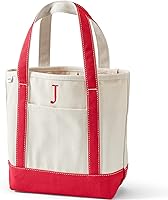 Lands' End Pre-Monogrammed Initial Canvas Tote Bag - 100% Cotton, 250lb Durable Capacity, Organized Pockets