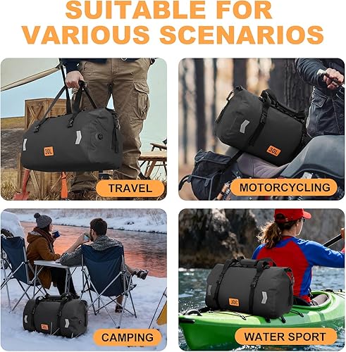 Miniatura 6 de Bolsa seca impermeable, bolsa trasera de motocicleta enrollable de 30L con válvula de aire y correas de fijación rápida, bolsas de viaje para kayak,