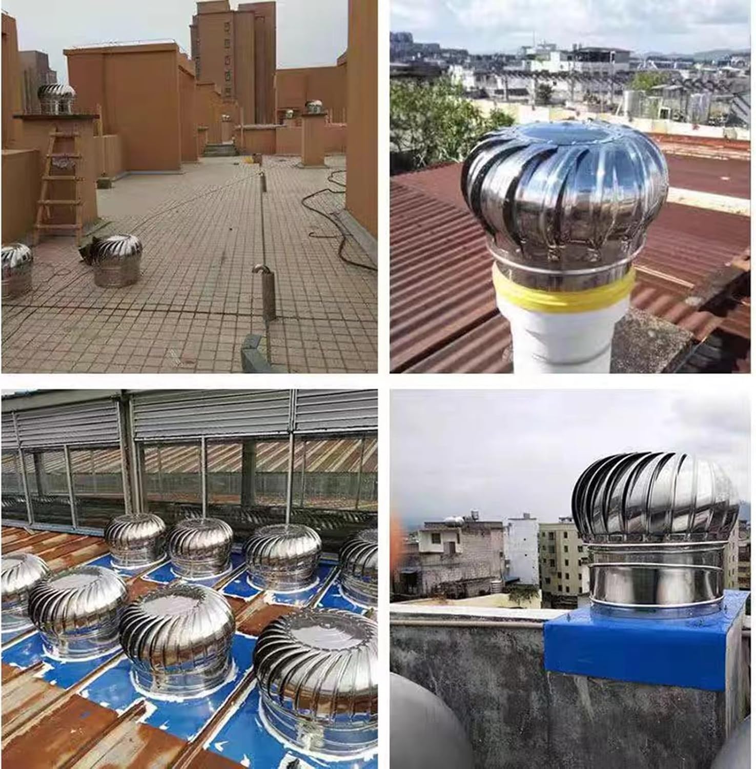 Chimney Cap, Chimney Spinner Cowl, Cap Roof Top Round Roof Vent, All Weather & Reinforced & Easy Installation, Chimney Cover Stove Pipe Topper, for Houses Factory Attic Farm
