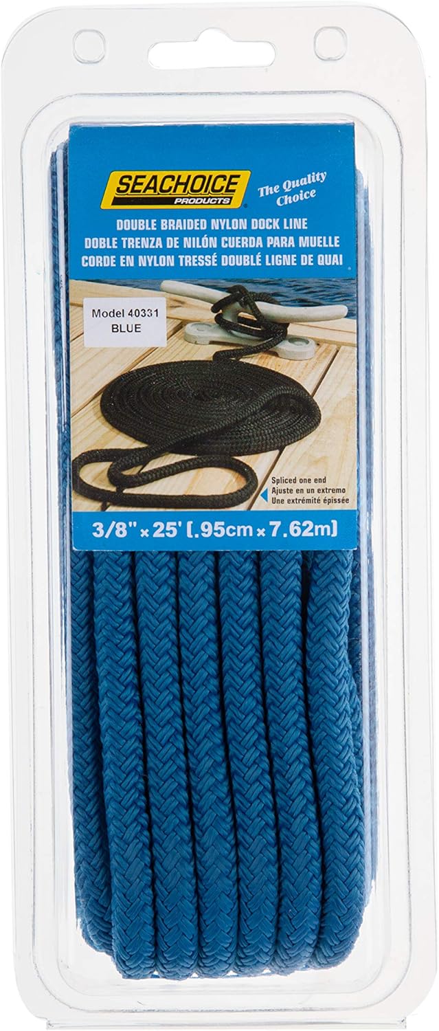 Seachoice Double Braid Nylon Dock Line with Eye Splice, PreShrunk