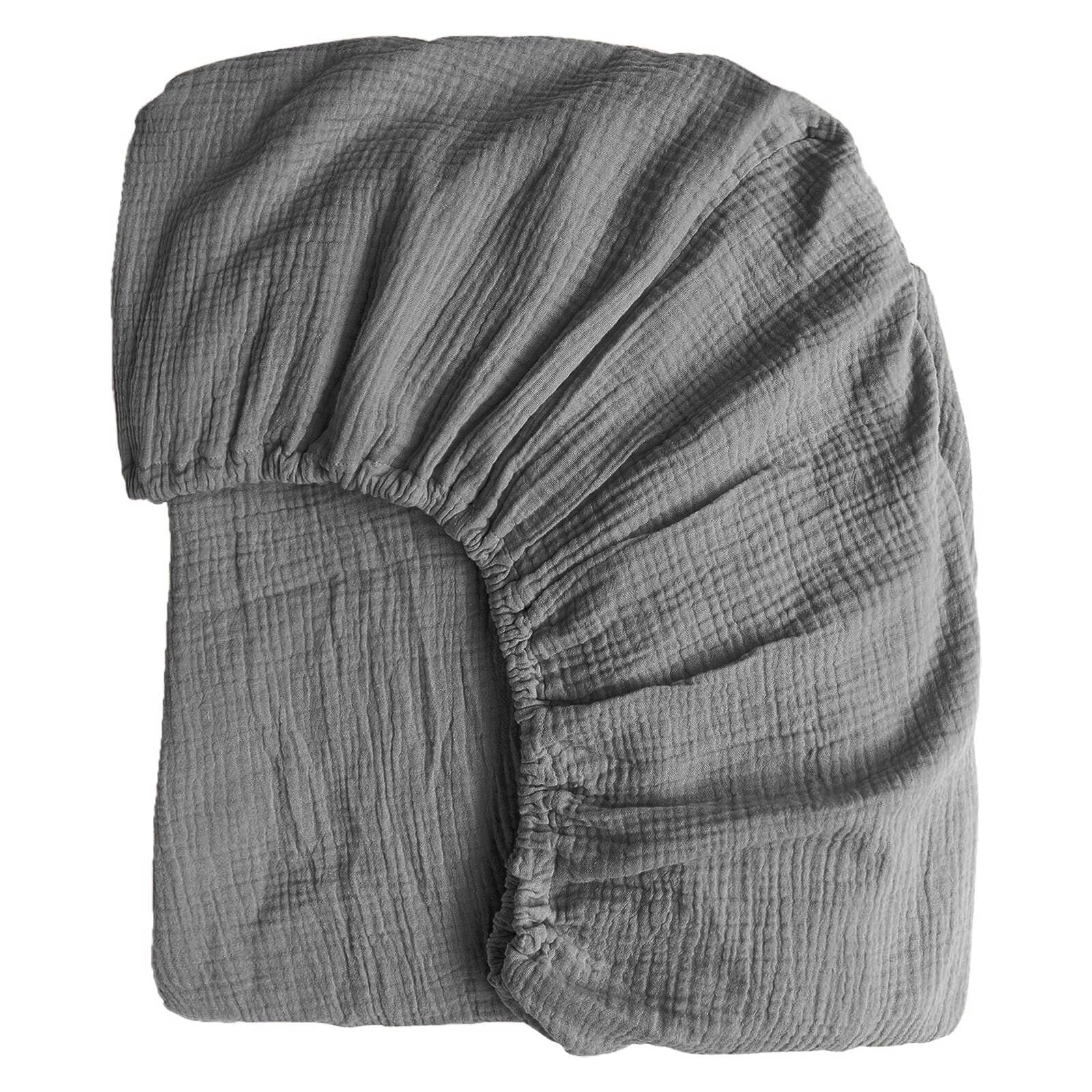 Spannbettlaken aus 100 % Musselin-Baumwolle, nur mit 40,6 cm elastischer, tiefer Tasche, 1 Stück, weich, atmungsaktiv, saugfähig, Gaze, Doppelbett-Spannbetttuch, minimalistischer, flauschiger
