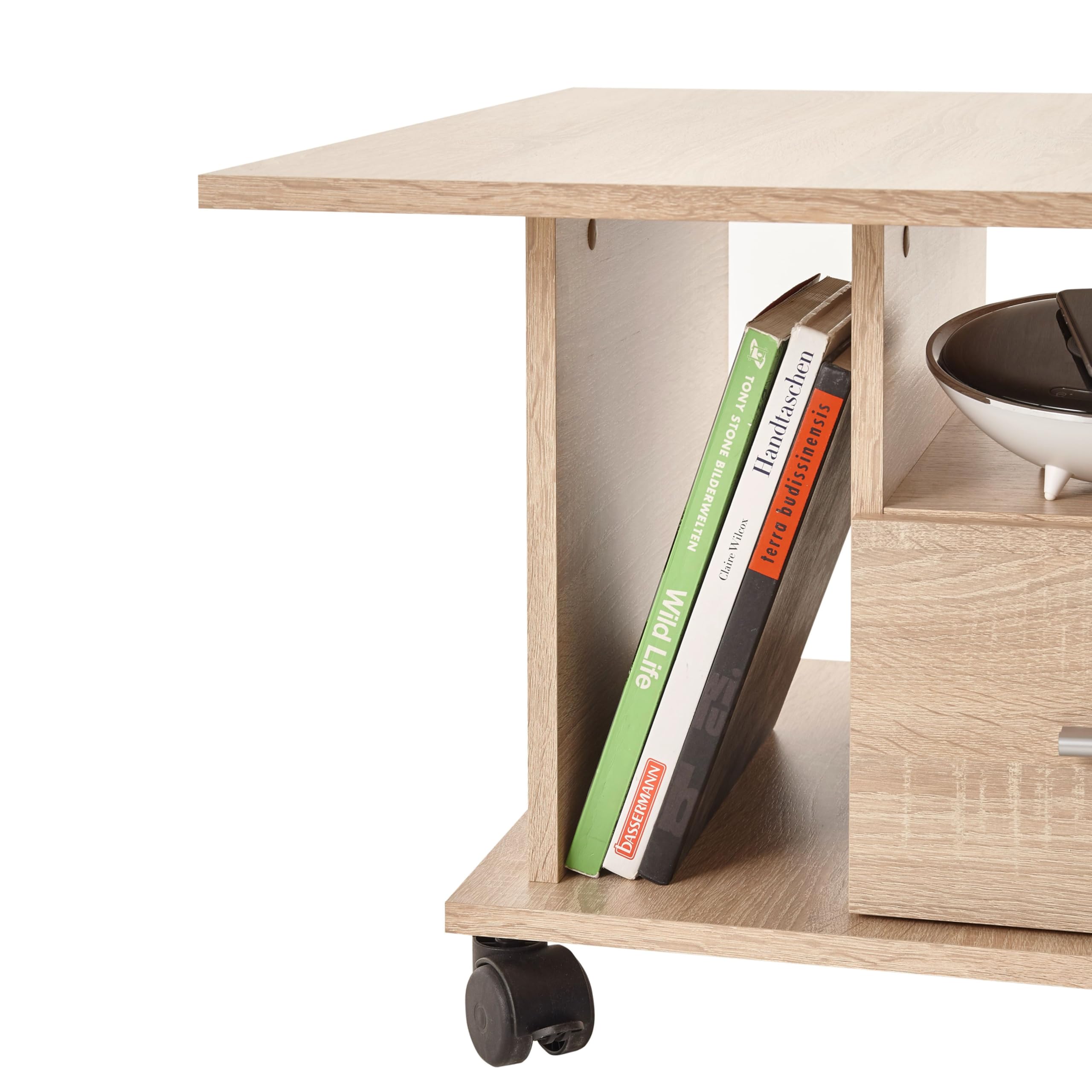 ACTIVO 1 Couchtisch auf Rollen in Eiche Sonoma Optik - Mobiler Sofatisch mit Schublade - 70 x 45 x 70 cm (B/H/T)