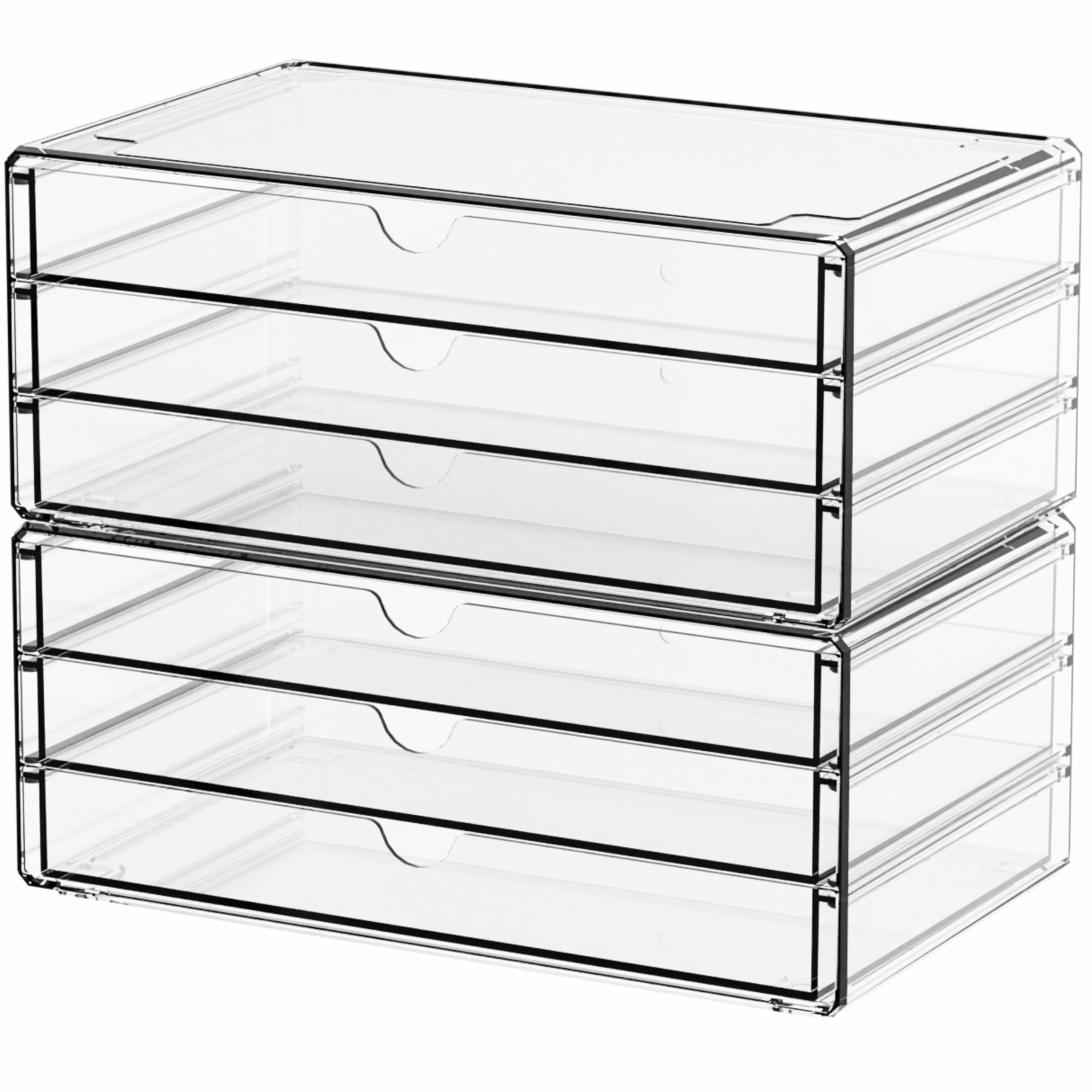 Yieach 2 Pack Acrylic Storage Drawers With 6 Drawers,Stackable Desk Organizer and Makeup Organizer,Large Clear Office Supplies Organizer for Pen,Stationary,Palettes,Arts Craft Organizers and Storage