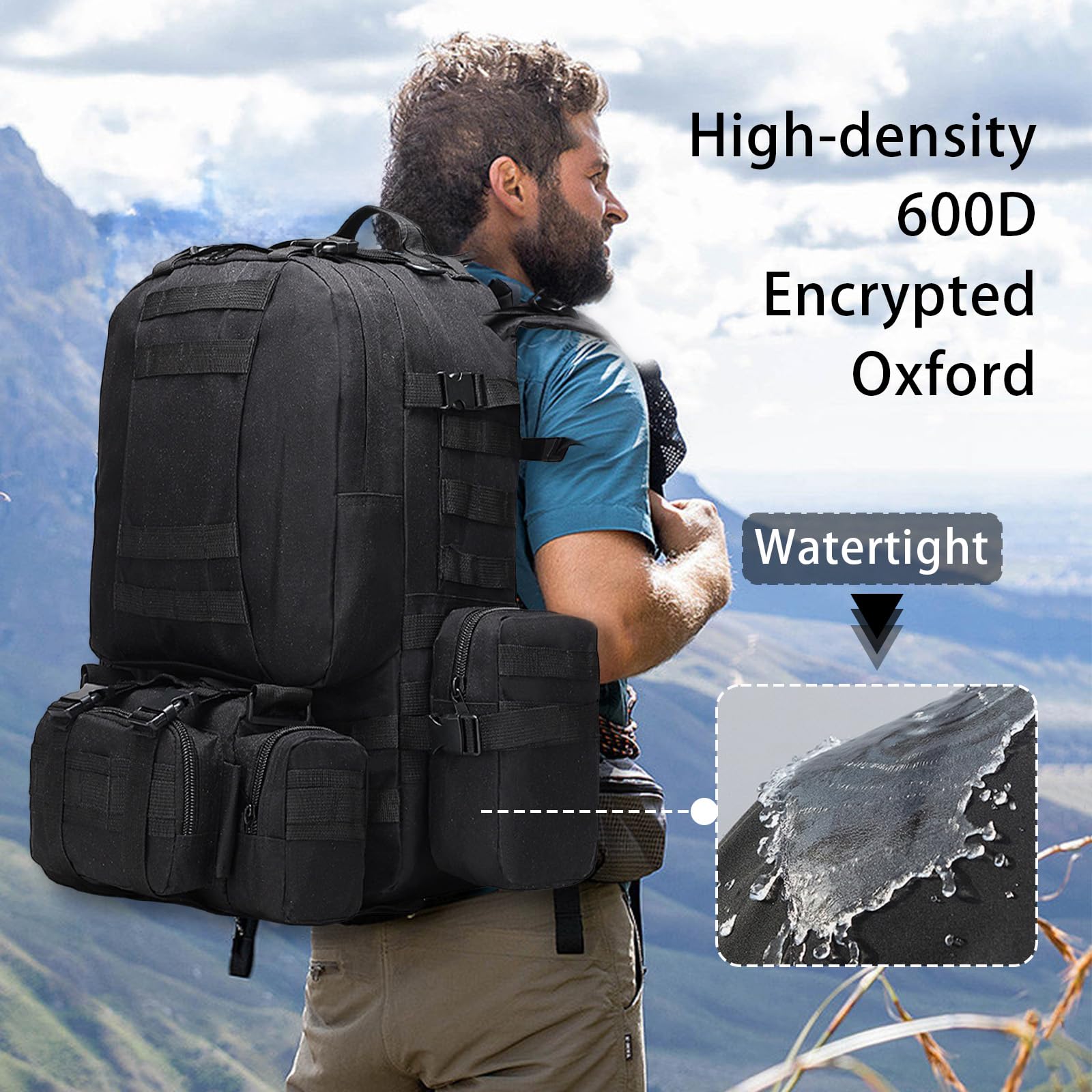 Sac A Dos Militaire 60L Tactique MOLLE Détachable Randonnée Voyage Multifonction Homme