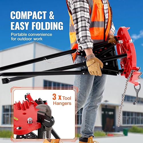 Miniatura 5 de Mophorn Tornillo de cadena de tubo de trípode 460-6 de capacidad de 18-6 pulgadas soporte de tubería plegable portátil soportes de gato de tubo con