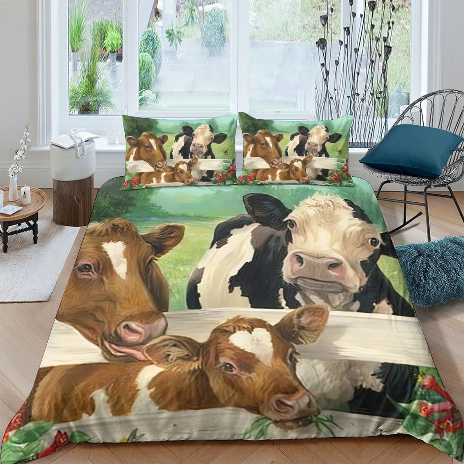 Ctjqhvkz Style-6 3D Printed Brown Cow Pastoral Fitted Sheet Microfiber Soft Breathable Black White Cattle Mattress Cover For Bedroom Dorm Decor Single（135X200cm）