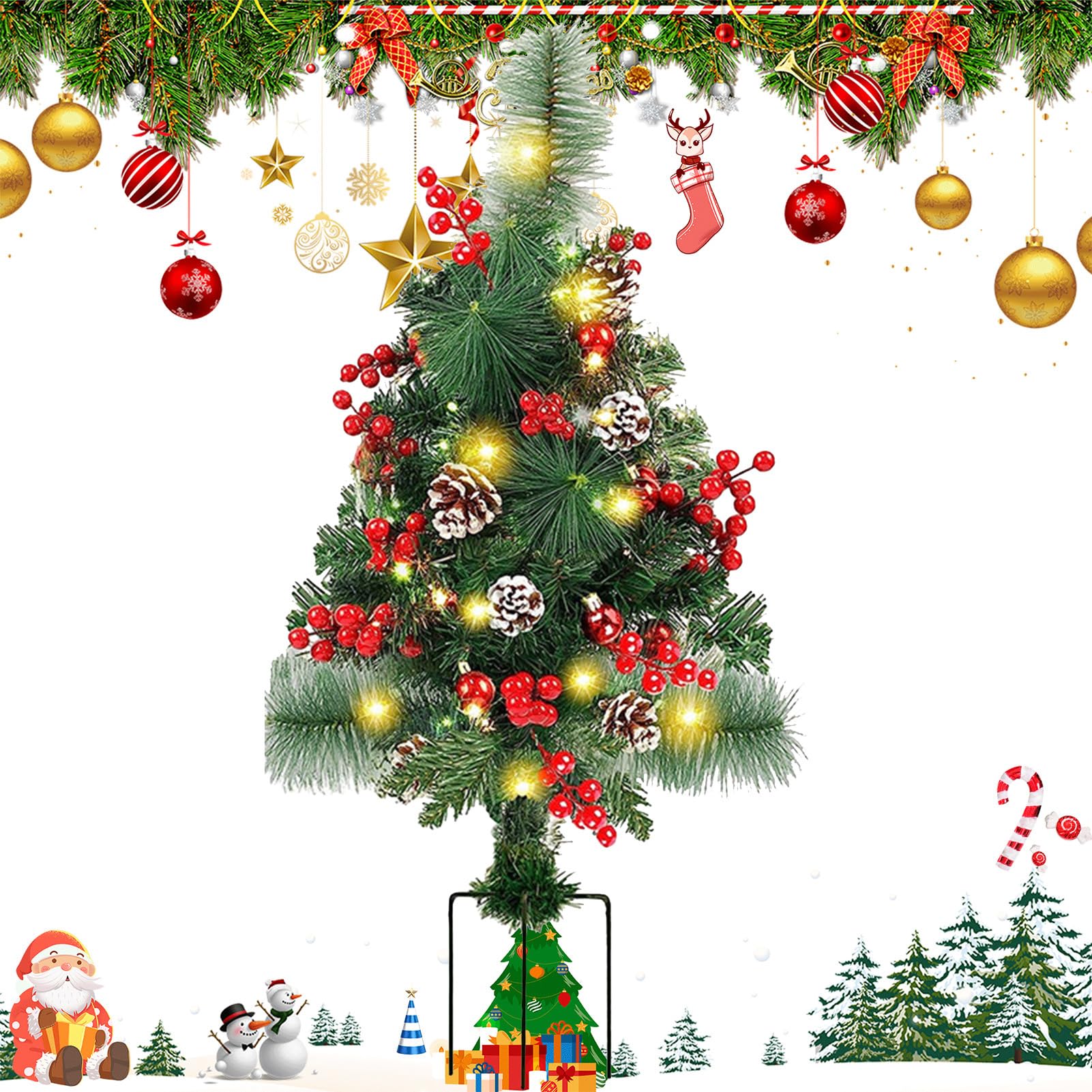 Árbol de Navidad artificial para terraza y decoración exterior con luces LED