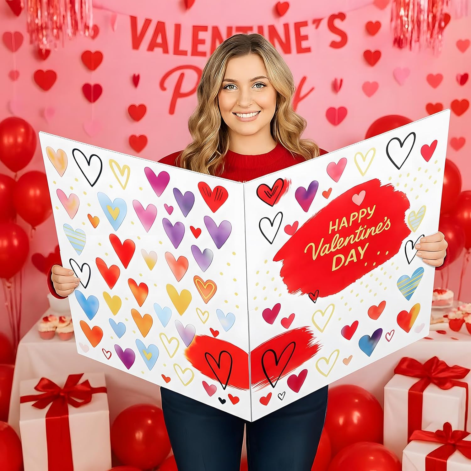 AceOrbit Jumbo Valentine's Day Card 16.5 x 22 Inches Big Shaped Greeting Card Giant Heart Love Happy Valentine Day Cards for Wife Girlfriend Husband Boyfriend Anniversaries