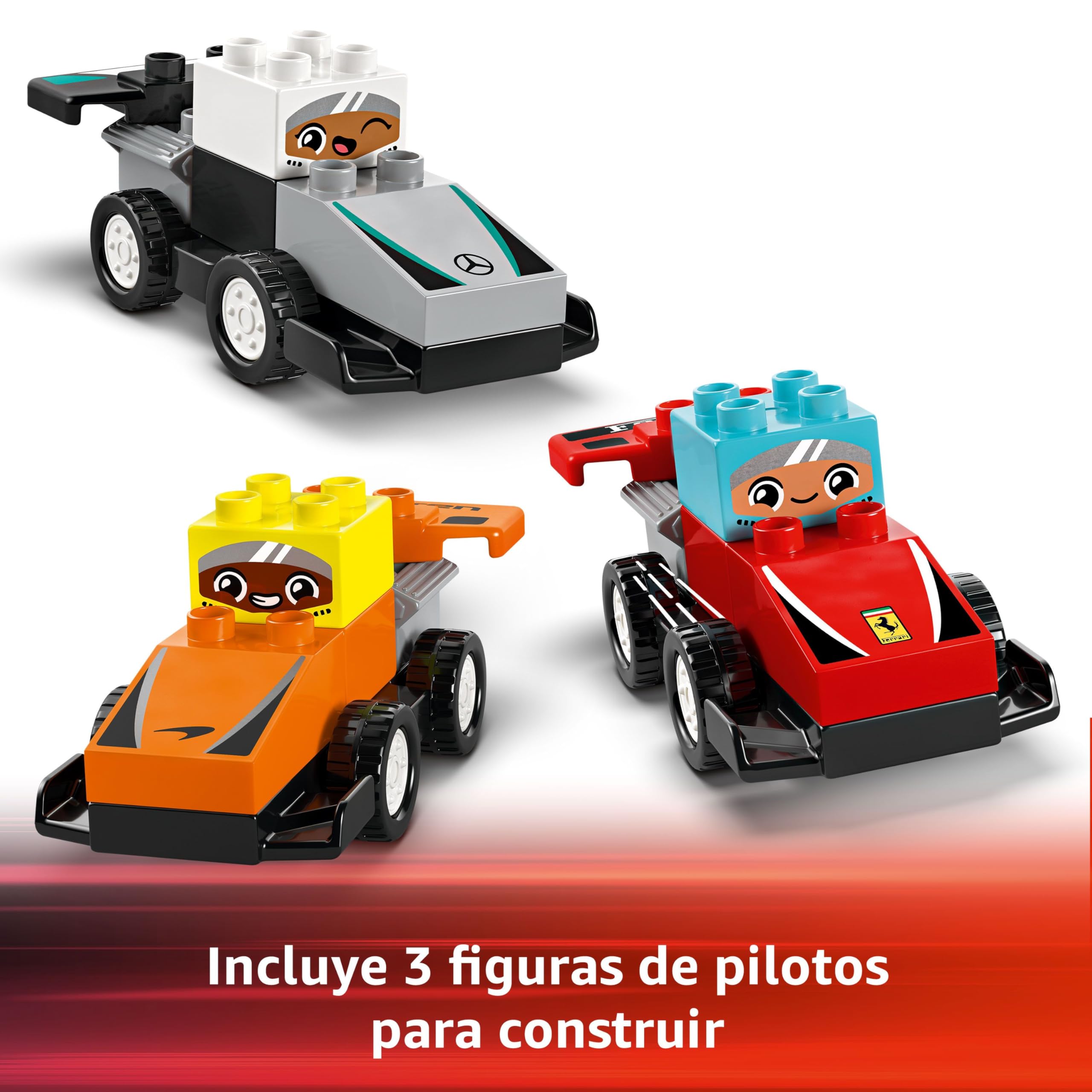 LEGO Duplo Mi Ciudad Coches de Carreras y Pilotos del Equipo de F1 - Juguete para Motricidad Fina para Niños y Niñas de 2+ Años - 10 Coches de Juguete con Semáforo y Trofeo - Idea de Regalo 10445