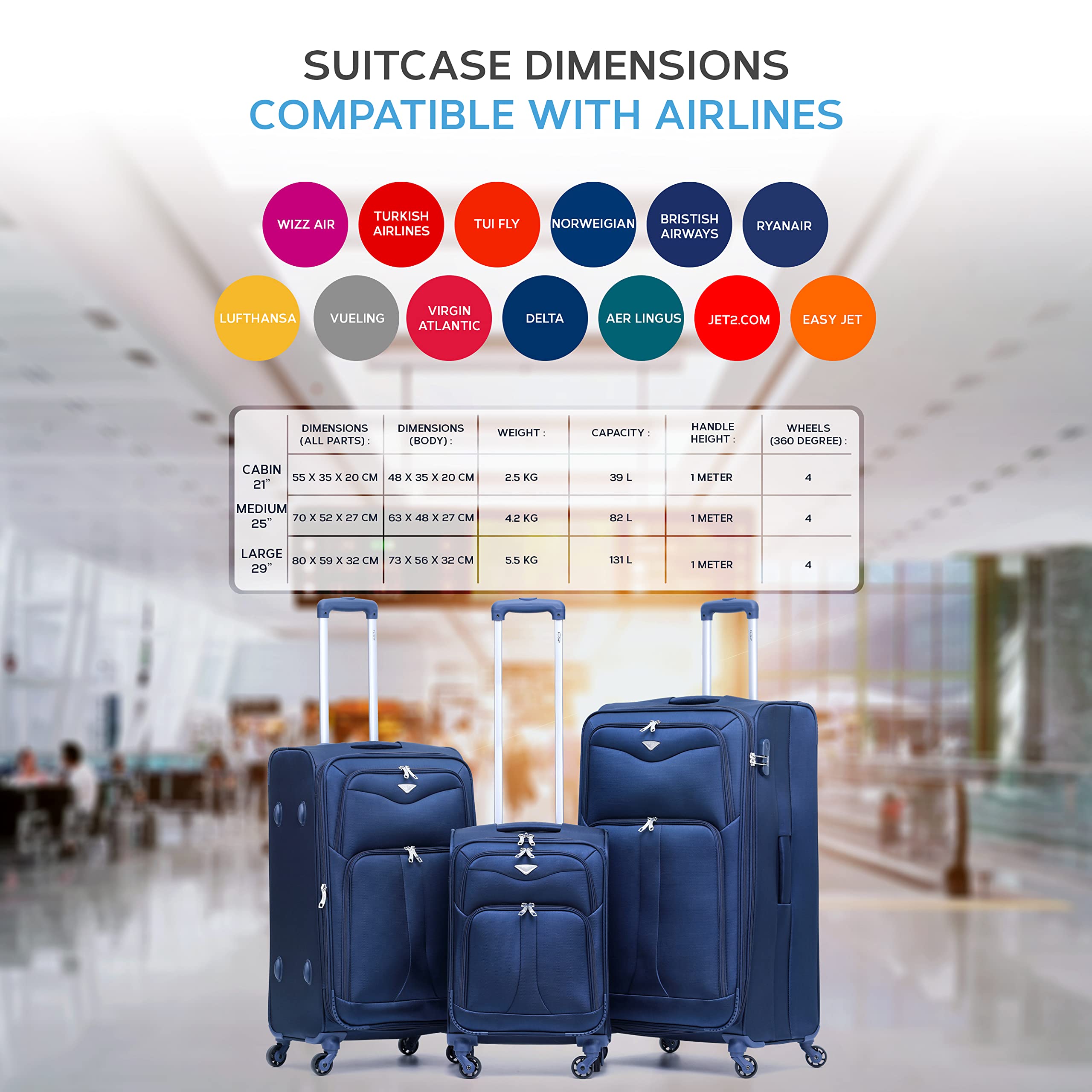 Flight Knight Lightweight 4 Wheel 800D Soft Case Suitcases Anti Crack Cabin & Hold Luggage Options Approved for Over 100 Airlines Including easyJet, BA & Many More!