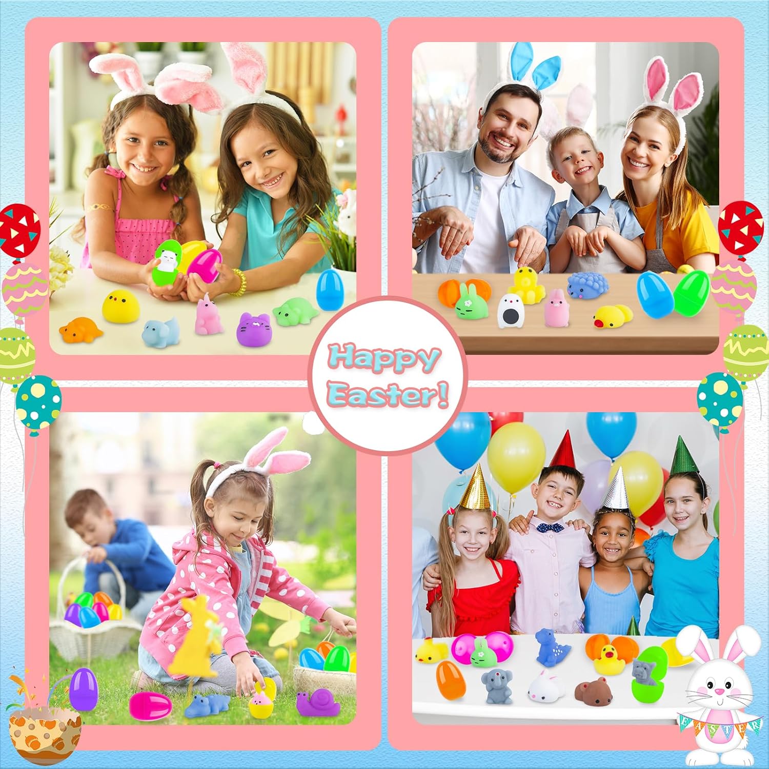 24 Pack Prefilled Easter Eggs with Squishy Animals Toys Inside for Kids, Easter Basket Stuffers Fillers Mochi Stress Relief Toys for Easter Hunt, Party Favor, Easter Gifts, Classroom Prizes