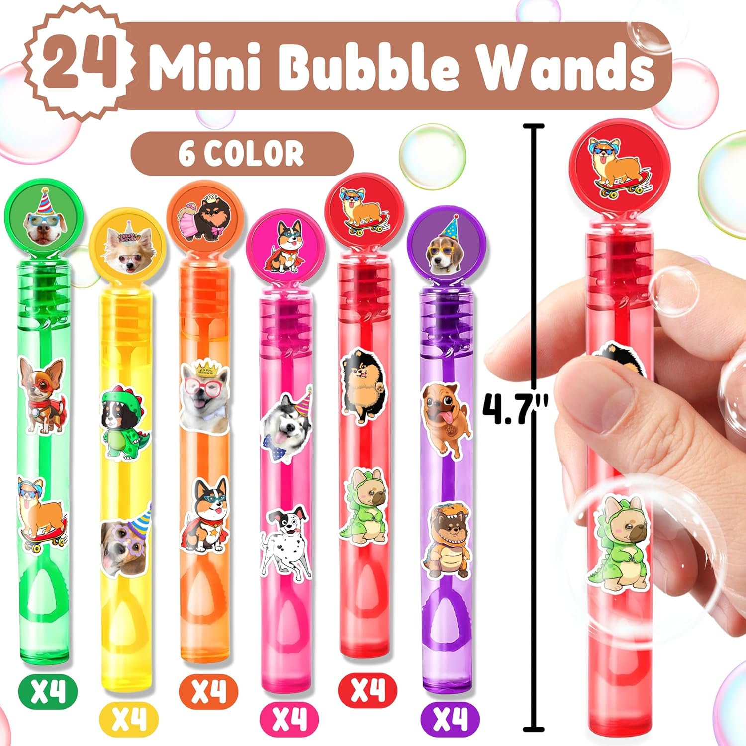 Dog Party Favors for Kids – 24PCS Puppy-Themed Mini Bubble Wands, Great for Birthday Supplies, Pinata Fillers, Goodie Bags & Classroom Rewards