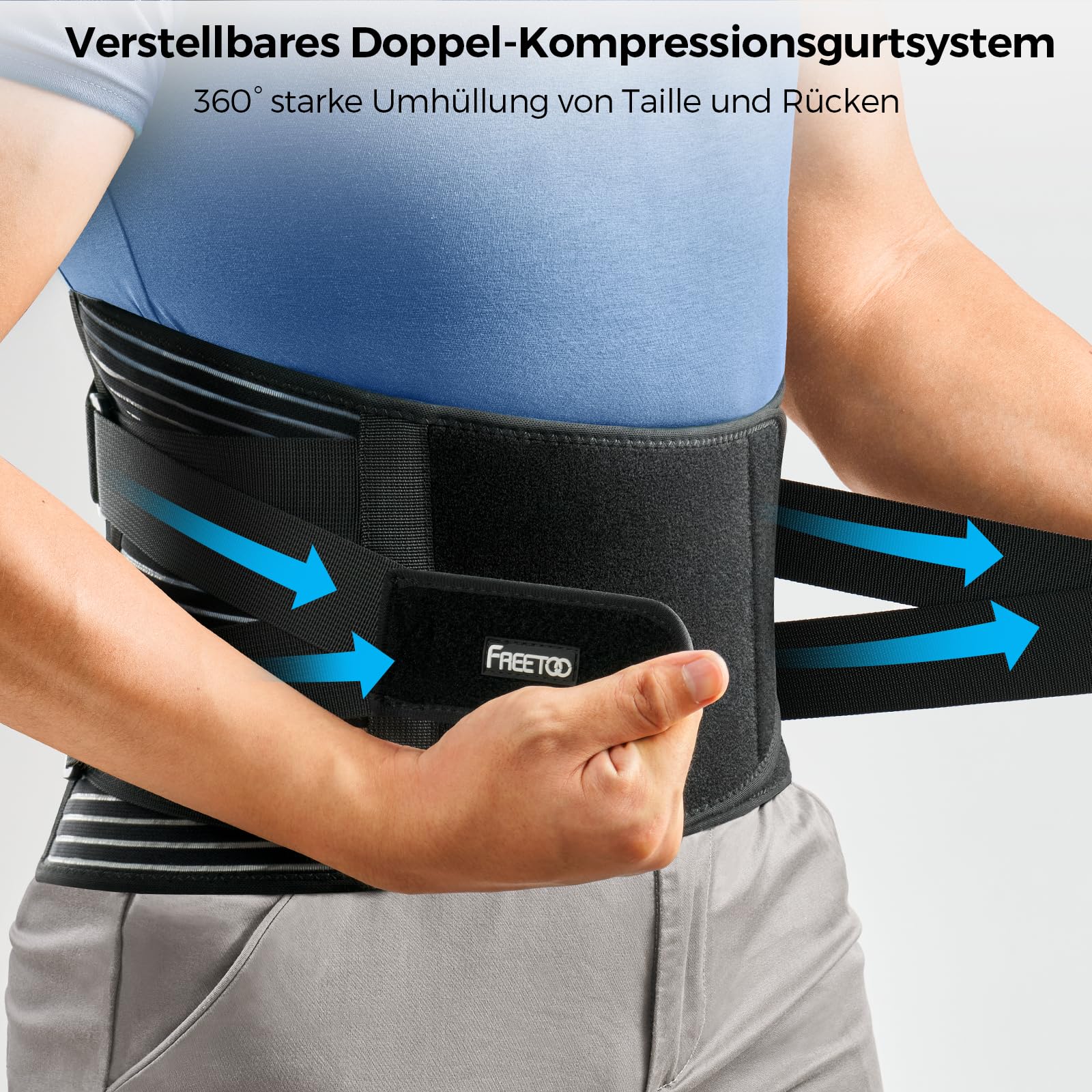 FREETOO Rückenstützgürtel Orthopädisch LWS, Atmungsaktive Rückenbandage Lendenwirbelsäule Herren Damen für Arbeit Sport, Rückengurt Rückenschmerzen für Ischias, Bandscheibenvorfall, Skoliose