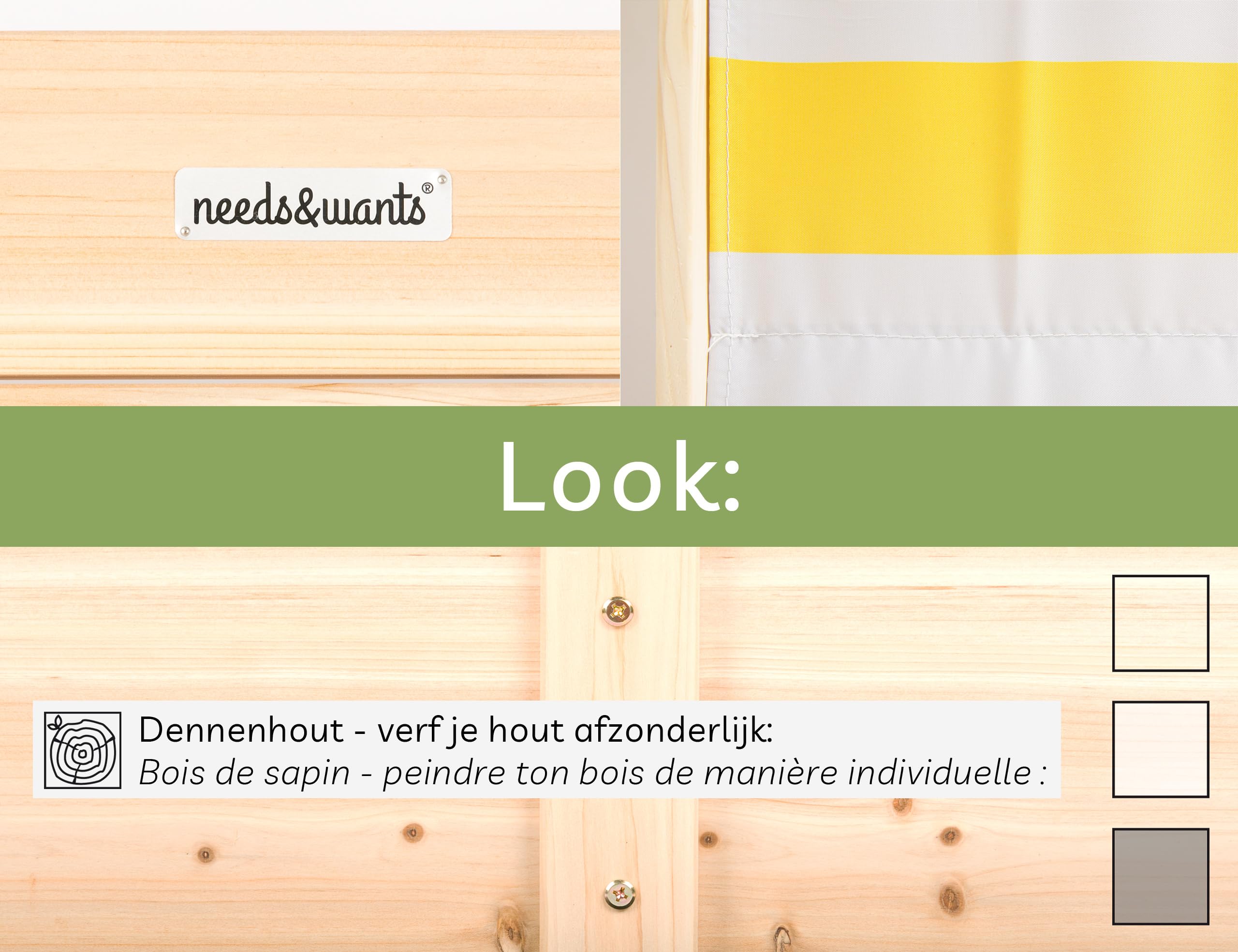 needs&wants® Zandbak van hout met dak, afdekking, zitbanken en vloer kunnen bij jou in de tuin staan, wit geel