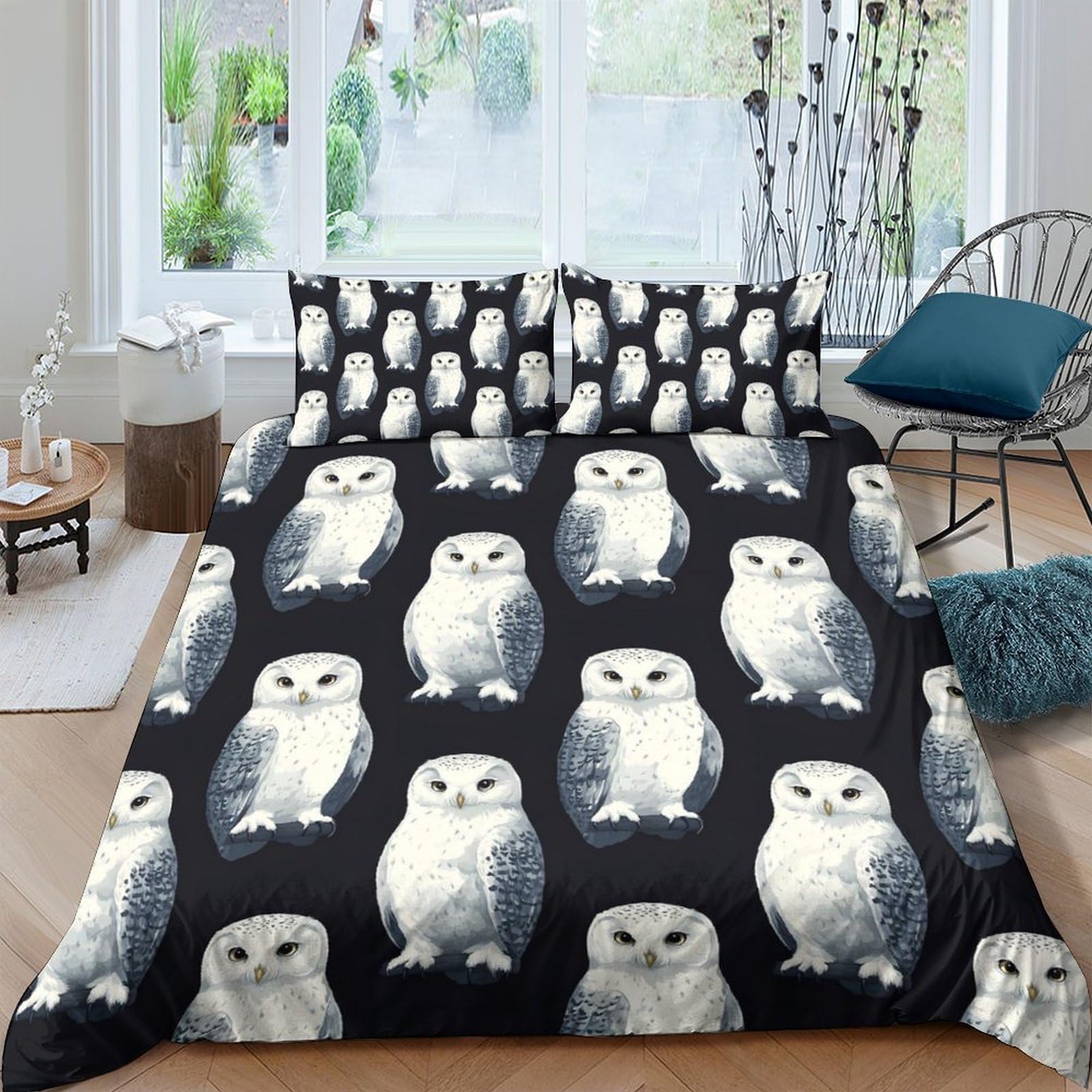 Ctjqhvkz Style-9 3D Printed Snowy Owl Fitted Sheet Microfiber Soft Black Bed Cover For Bedroom Guest Room Mattress Protection Single（135X200cm）