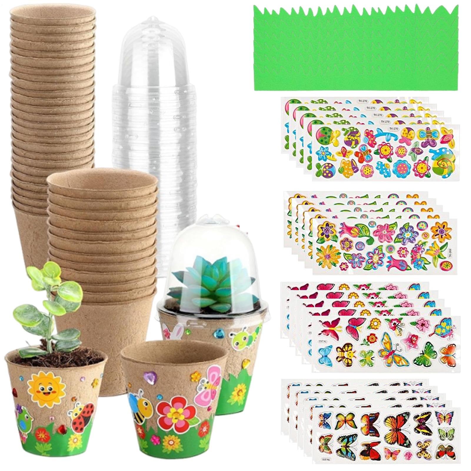 Macetas Infantiles | 30X Macetas Pequeñas con Cúpulas - Kit De Manualidades De Jardín En Papel con Calcomanías para Aprender A Sembrar En Exteriores