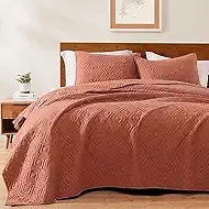 WRENSONGE Queen Quilt-3 Pieces Geometric Autumn Leaf Bedspreads Queen Size Quilt Bedding Set for All Seasons, Soft Summer Coverlet with 2 Pillow Shams Suitable for Bed, Couch, Quilted Blanket