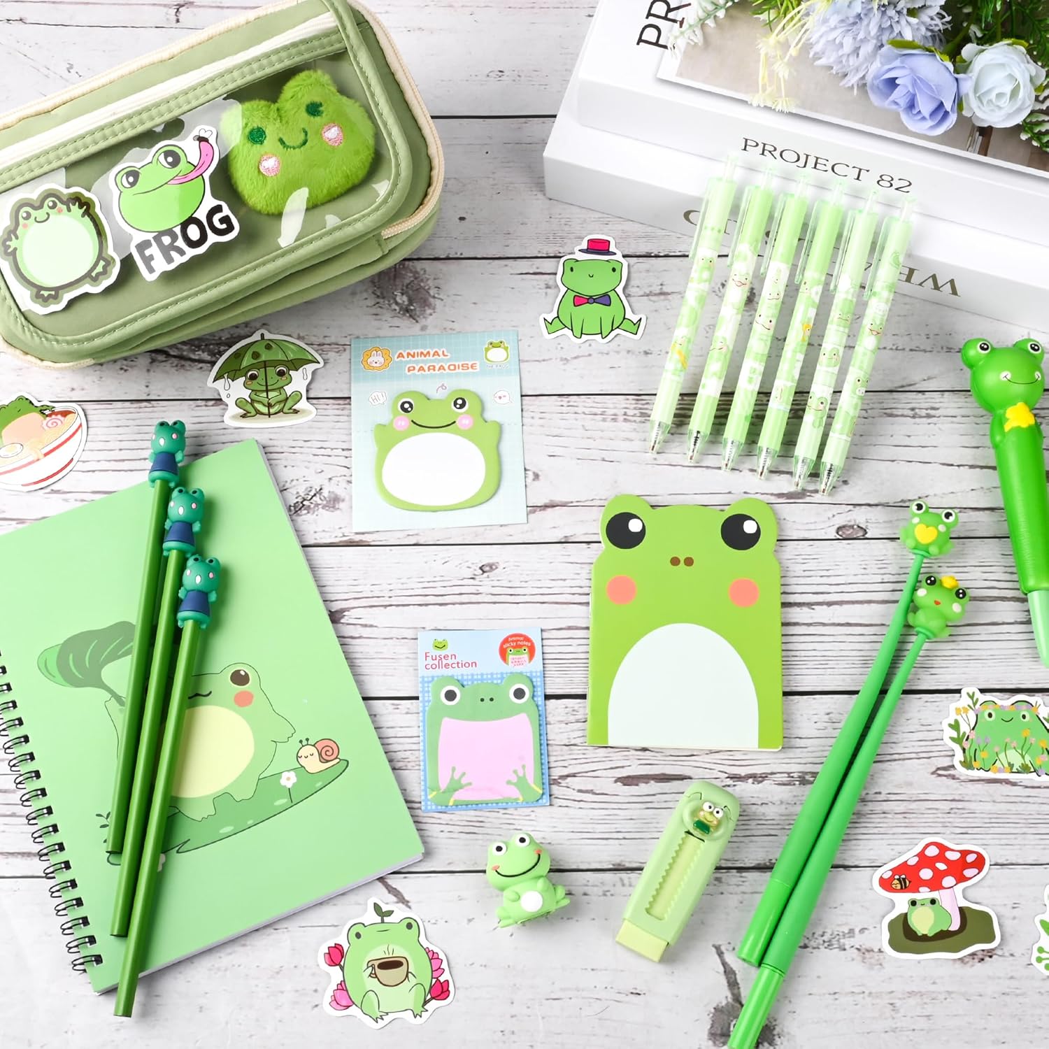 Ulema 52pcs Cute Frog Stationery Set Frog Gifts for Boys Girls Birthday Back to School and Classroom Rewards Office Supplies with Frogs Stuff. - view 3