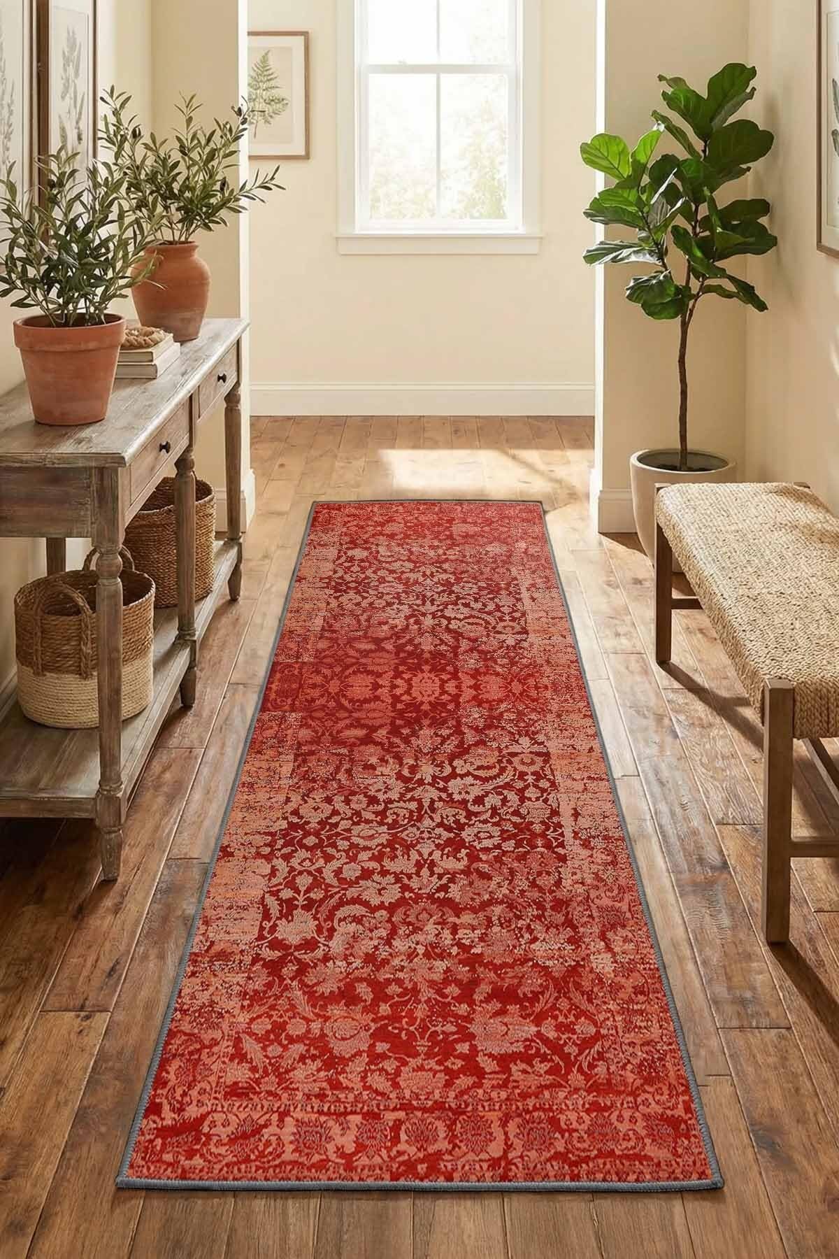 Monnhein Bordo Yolluk A-17 - Yıkanabilir, Kaymaz Taban, Dijital Baskılı, Leke Tutmaz, İnce Hav, Modern Koridor, Mutfak, Antre ve Salon için Dekoratif Yolluk