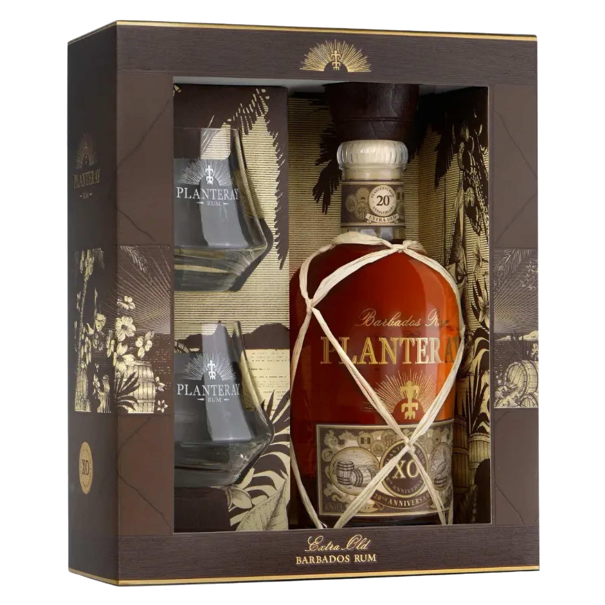 Planteray Rum Xo 20th Anniversary, 700ml, Note Fruttate e Floreali, Rum Scuro Artigianale Invecchiato 20 Anni fra i Caraibi e la Francia, Rum Confezione Regalo con Bicchieri da Degustazione, 40% Vol