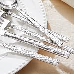 Ensemble de couverts KINGSTONE 20 pièces martelé, ensemble de couverts en acier inoxydable 18/10 pour 4 personnes, ensemble de couverts pour la maison, la fête, le mariage, poli miroir, lavable au lave-vaisselle