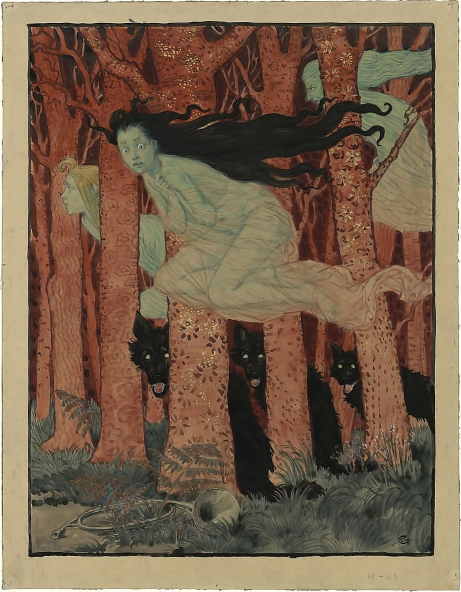 SERENDIPITP Retro Picture Poster Wall Art Pictures Painting Three Women and Three Wolves by Eugene Grasset Wall Art Canvas Print for Wall Decor 60x90cm