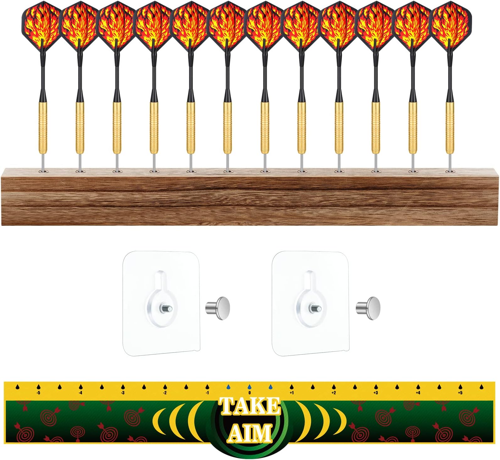 Kathfly 5 Pcs Dart Holder Wall Mount Displays Sets Including 1 Wooden Darts Holder 2 Throw Line Marker 2 Hook for Dart Storage Displaying