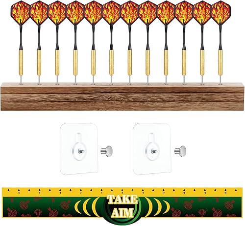 Kathfly Juego de 5 soportes de dardos para montaje en pared que incluyen 1 soporte de dardos de madera 2 marcadores de línea de lanzamiento de