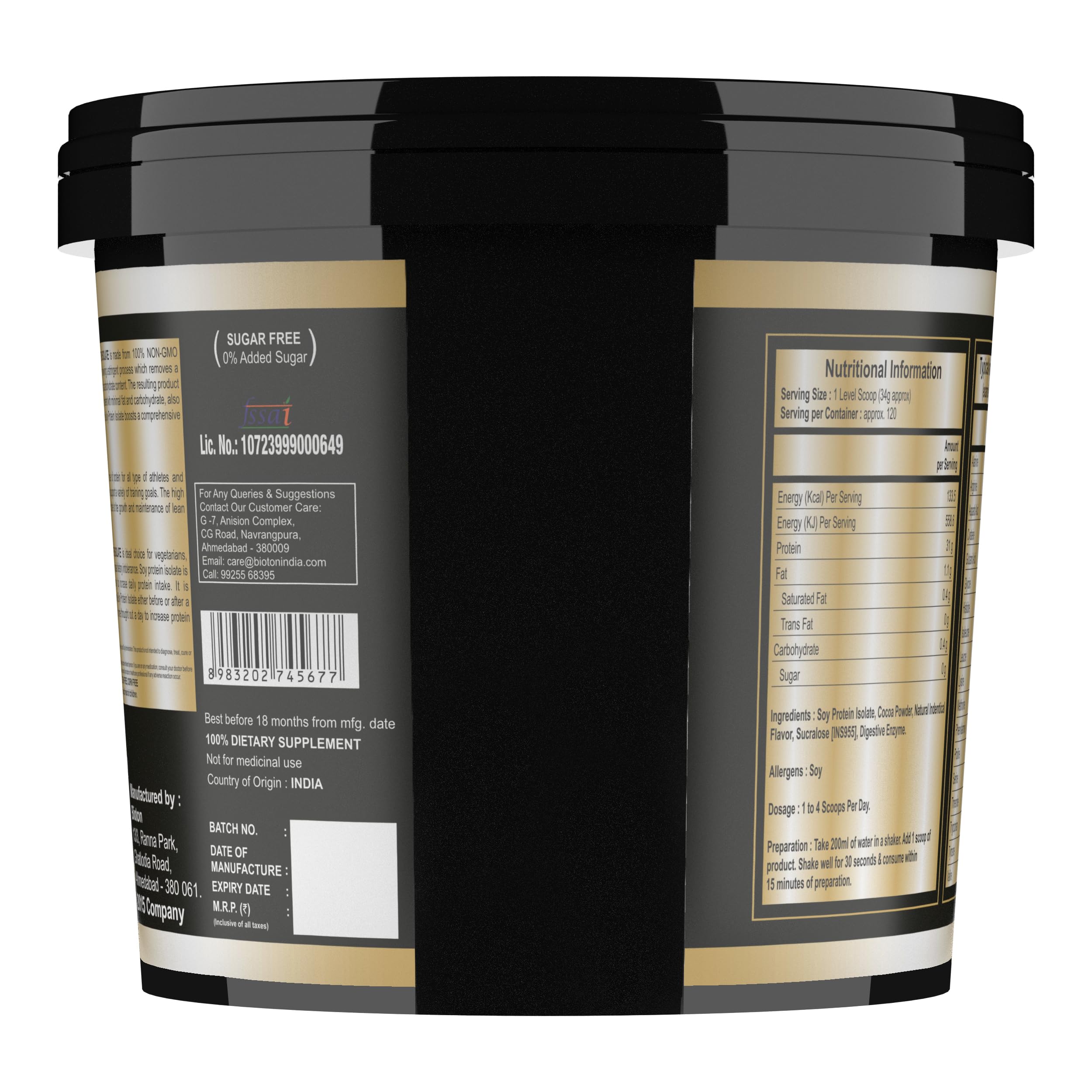 Bioton 100% Soy Protein Isolate 4 Kg Rich Chocolate, Lab Tested, 31 Gm Protein per Serving for Daily Protein Intake, Muscle Growth & Recovery, Plant Based Protein — Amazon image 4