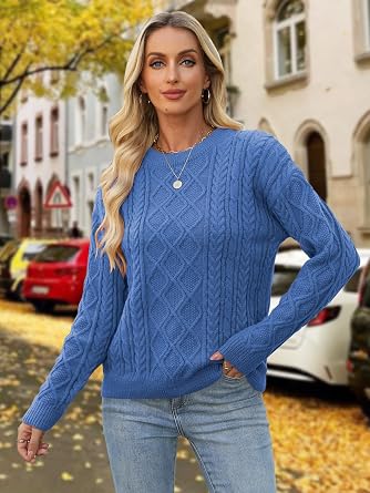 Womens Chunky Knit Sweaters 2025 Fall Winter Crew Neck Pullover Long Sleeve Warm Tops