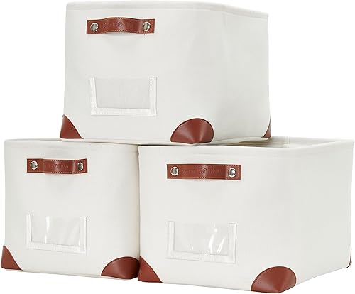 Miniatura 56 de DECOMOMO Cestas de almacenamiento para estantes, contenedores de almacenamiento de tela, organizadores de armario de lino y almacenamiento (beige y