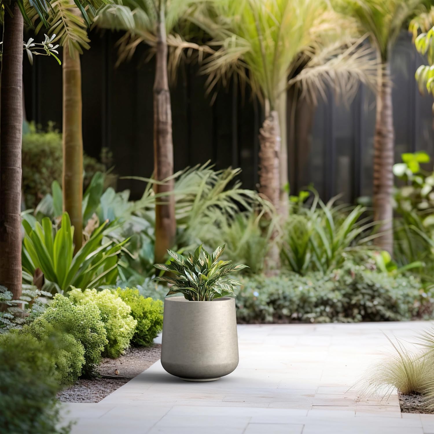 Kante 11.6" Dia Round Concrete Planter, Outdoor Indoor Large Plant Pots Containers with Drainage Hole and Rubber Plug for Home Garden Patio, Weathered Concrete