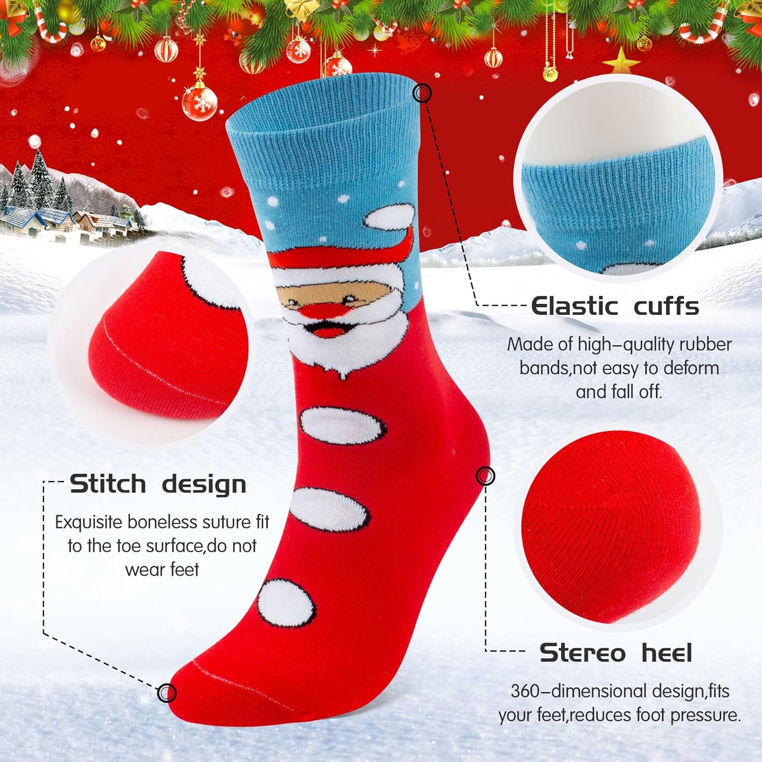 Fun Christmas Socks for Women - Funny Xmas Gifts for Female Novelty Cozy Crew Cotton Sock Set - Image 4