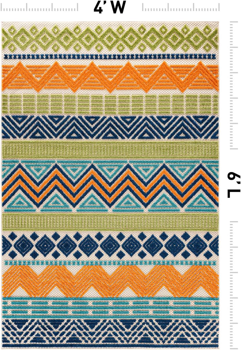 Rugshop Multi Marbella Boho Indoor/Outdoor Area Rug, Machine Washable for Patio, Balcony and Entry 4' x 6'