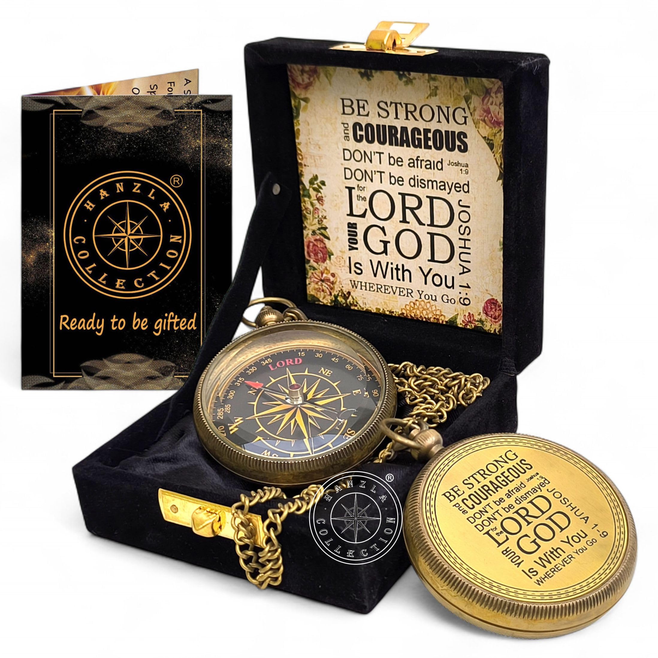 Photo 1 of Be Strong and Courageous Joshua Directional Compass with Velvet Box, Engraved Baptism Gifts for Boys Girls, First Communion, Christian Gifts for Men, First Confirmation Gifts for Boys Catholic Gifts