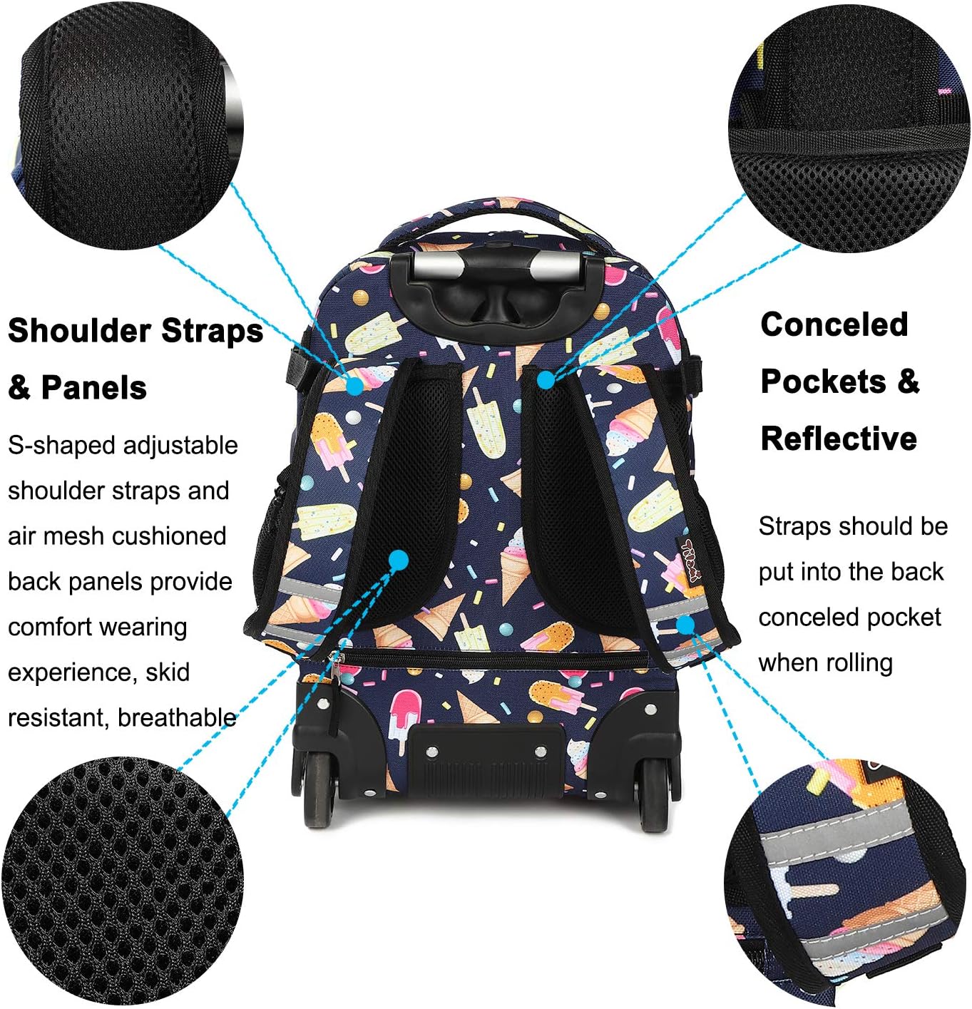 Tilami Rolling Backpack Armor Luggage School Travel Book Laptop 18 Inch Multifunction Wheeled Backpack Students image 4