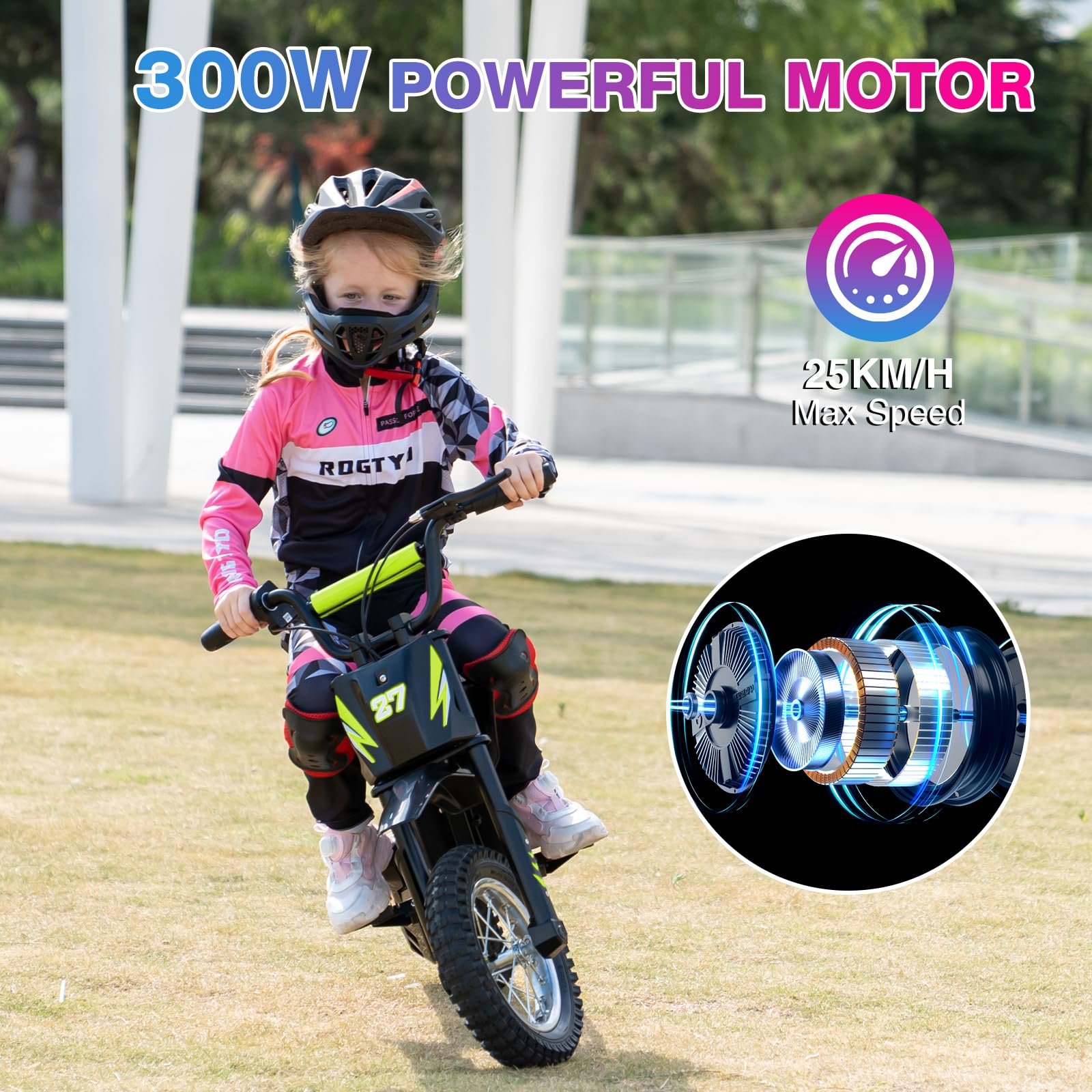 RCB R9X Elektro Motorrad Kinder, 12 Zoll Luftreifen, Elektromotorrad mit Leistungsstarker Motor,5,2Ah Akku,3 Geschwindigkeitsmodus 8/12/25KMH, Reichweite 17KM, Moto Crossbike für Kinder (Schwarz &Grün