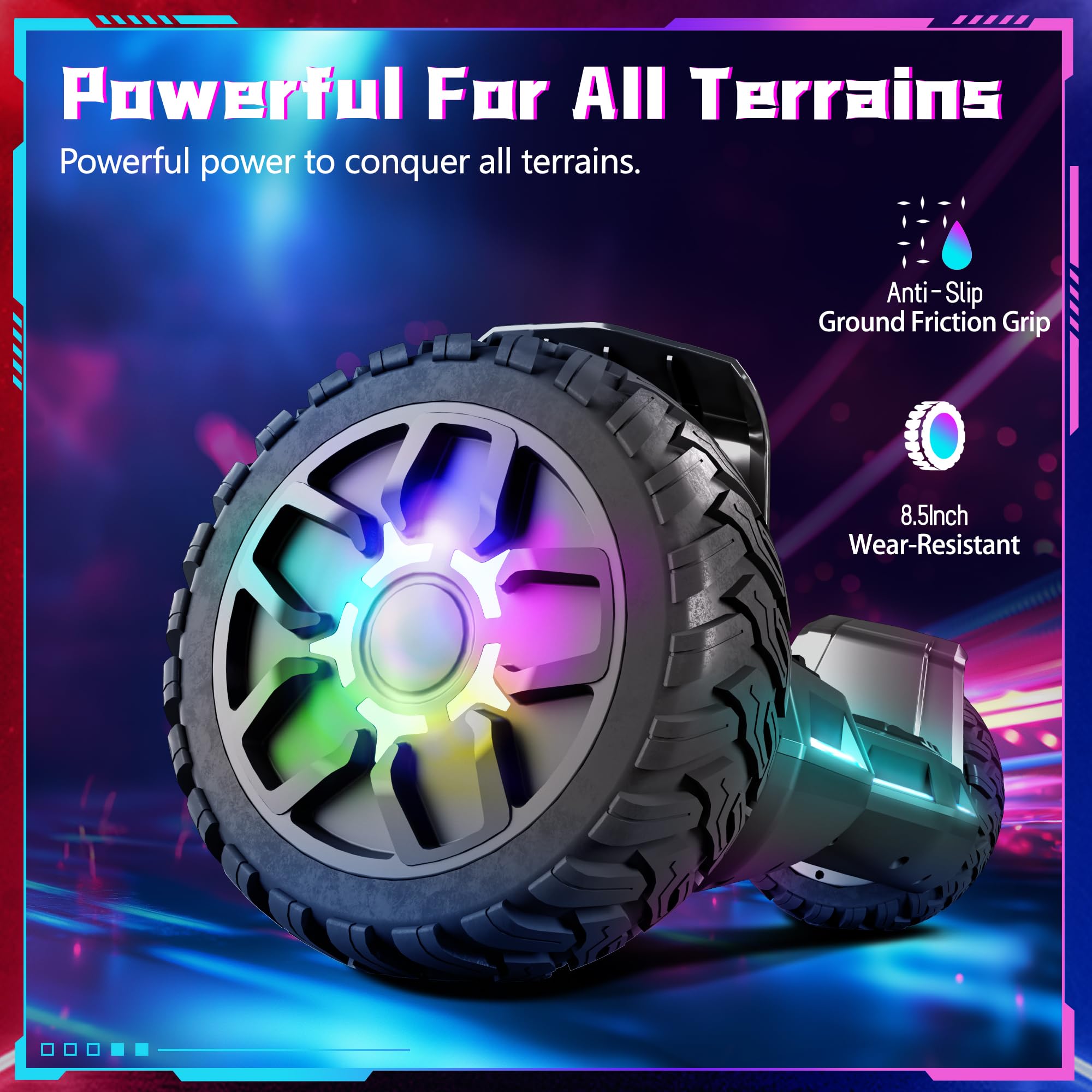 Hummer Off Road Hoverboard 8,5 pouces avec Bluetooth et lumière LED Moteur puissant Convient aux adultes et aux enfants Pistolet