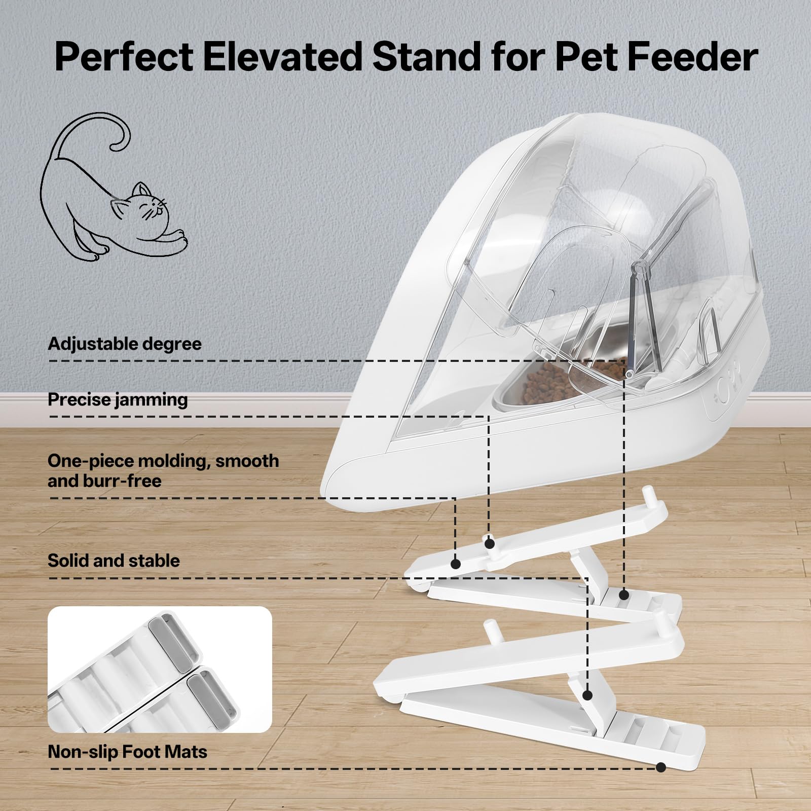 Support Réglable pour Micro Chip Distributeur d'aliments pour animaux, Support surélevé pour gamelle de chat, 0, 15, 20 Réglage du degré, Plus facile pour les chats d'atteindre leur nourriture