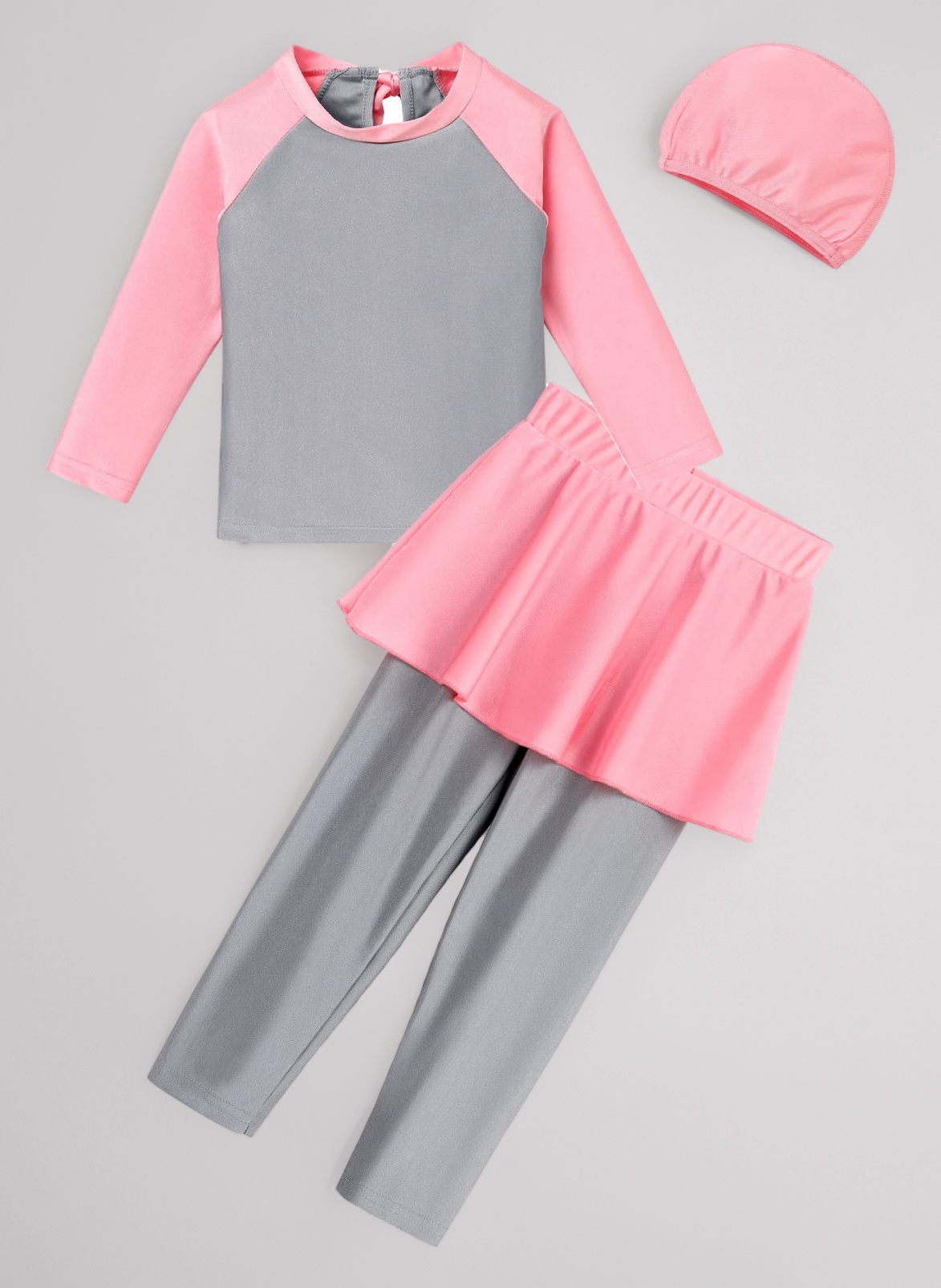 IMEKIS Girls Modest Muslim Swimwear UPF 50+ UV Islamic Hijab Swimsuit Long Sleeve Top Shirt with Short Pants Swim Cap 3pcs Bathing Suit Beachwear