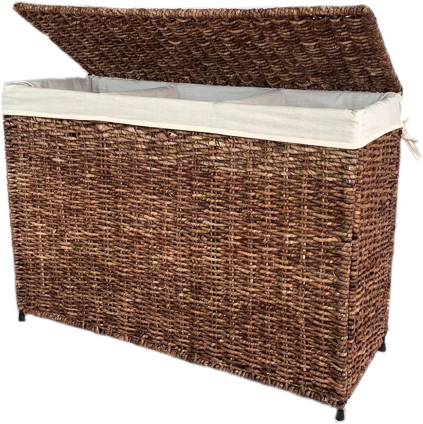 3-Section Woven Maize Hamper in Walnut Finish w Full Load Liner