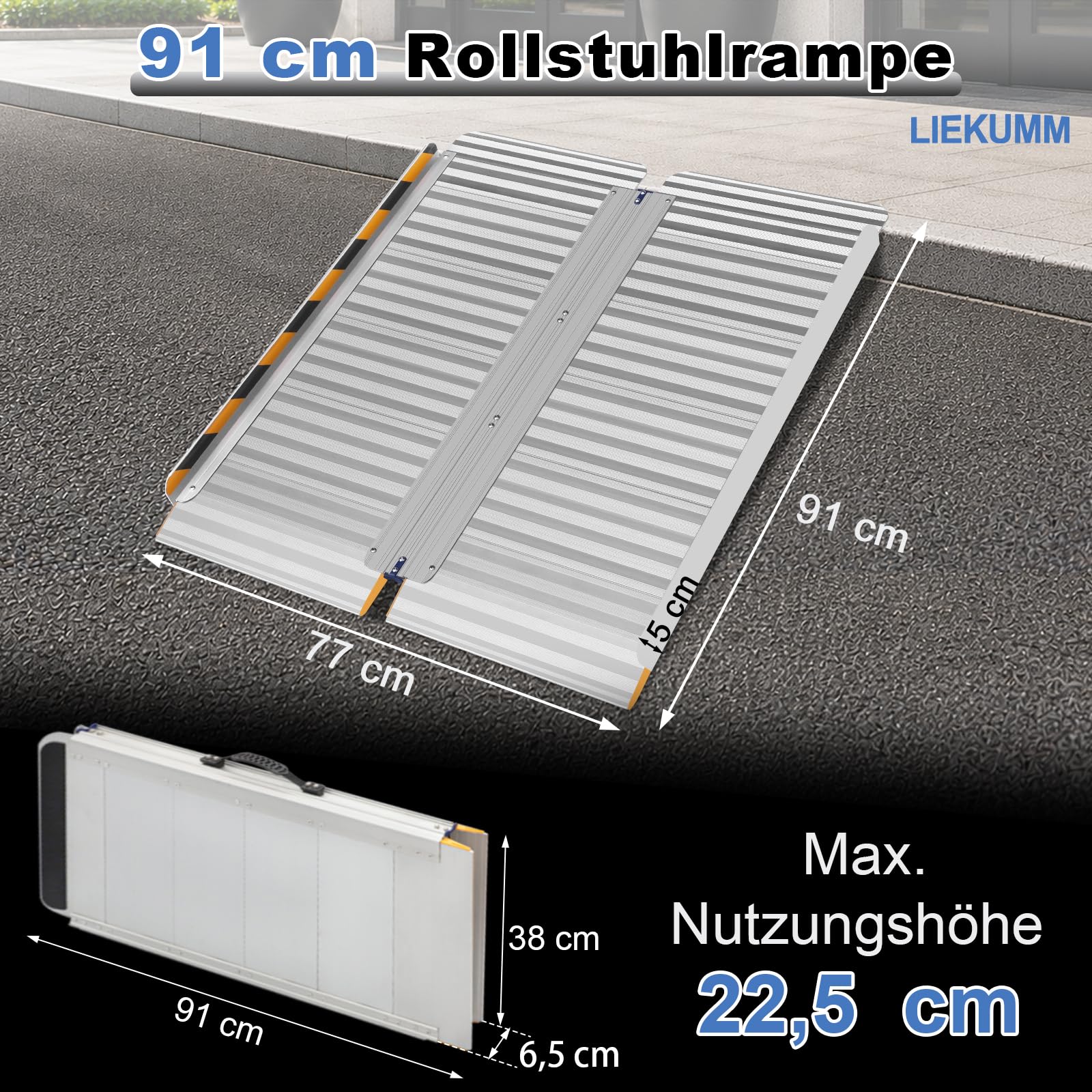 LIEKUMM Rollstuhlrampe 91 x 77 cm, 450 kg Tragkraft Rampe Rollstuhl
