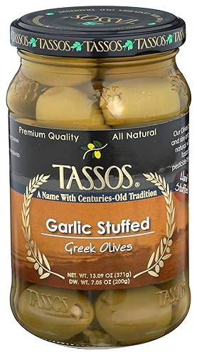 TASSOS Aceitunas rellenas de ajo, 13.09 oz