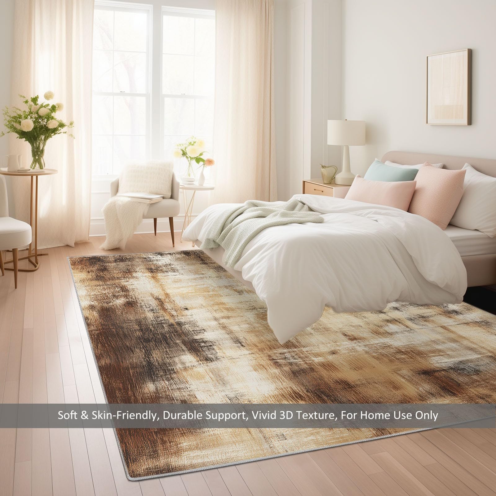 Dywan Można prać w pralce Abstrakcyjny Retro Wood Grain Malarstwo olejne 160 x 230 cm, Wzmocnione krawędzie Maty antypoślizgowe Odporne na plamy, do salonu domu łazienki Chłonny dywanik khaki